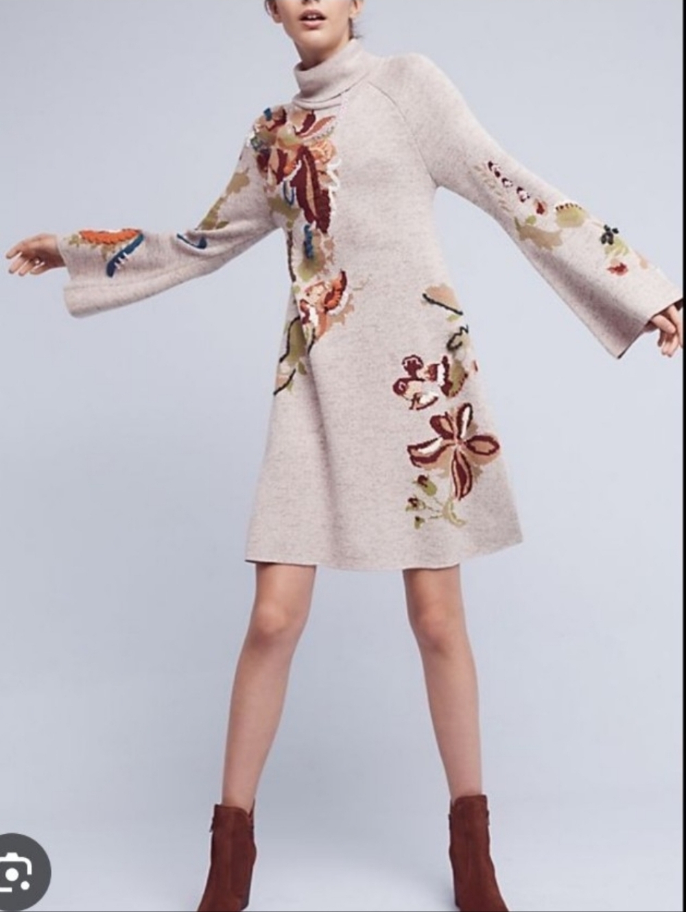 Anthropologie Knitted & Knotted Embroidered Floral Dress Boho Large